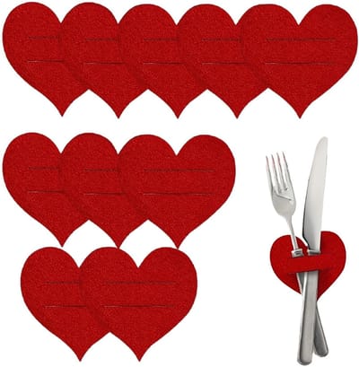 10 Hartvormige Bestekhoezen Van Vilten Voor Lepel En Vork Feestdecoratie Bruiloft Verjaardag Valentijnsdag Moederdag Verloving