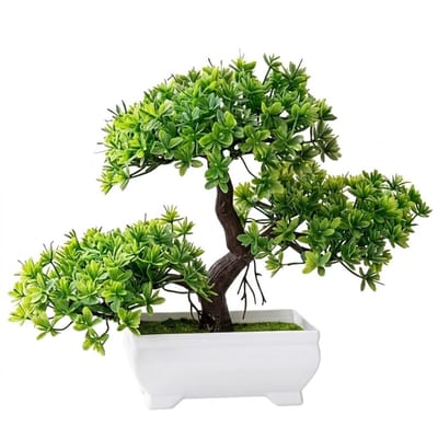 Groene kunstplant bonsai potboom decoratie kunstplanten tafelmodel realistische kunstmatige plant in witte pot voor woonkamer kantoor en boekenkast