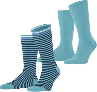 Burlington Everyday Stripe- Mixed 2-Pack gedessineerd katoen multipack sokken heren blauw - maat 40-46