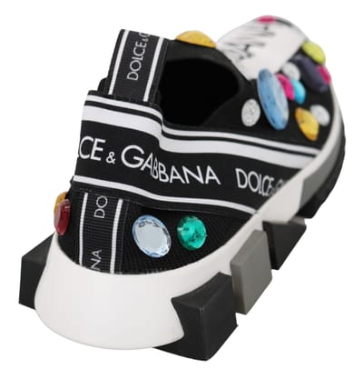 Dolce & Gabbana Vrouwen Zwart Multicolor Kristal Sneakers Schoenen