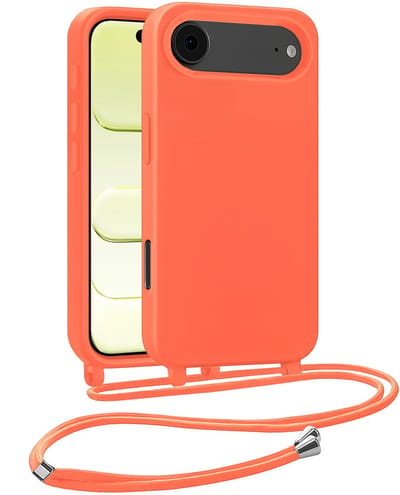 Hoesje Geschikt voor iPhone Air Hoesje Met Koord Siliconen Case - Hoes Geschikt voor iPhone Air Backcover Met Afneembaar Koord - Papaya