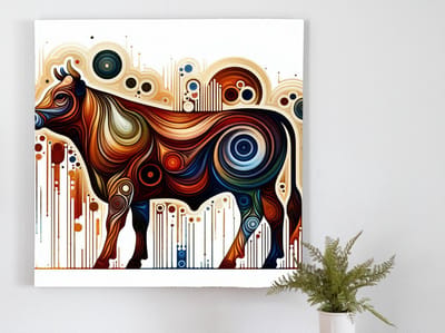 Modern vee schilderij | Livestock Legacy: A Contemporary Fusion of Nature and Industry Art | Kunst - 80x80 centimeter op Forex | Foto op Forex