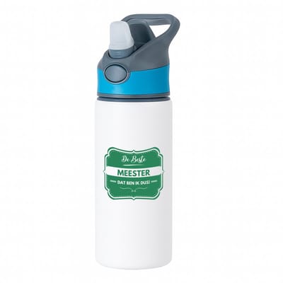Hacebo® - De beste meester waterfles met rietje blauw - Meester - beste meester - school - verjaardagscadeau - afscheidscadeau - water fles - 650ML