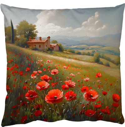 Sierkussens - Kussentjes Woonkamer - 50x50 cm - Klaprozen - Rood - Heuvels - Landschap