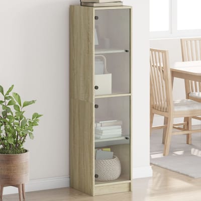 vidaXL - Hoge - kast - met - glazen - deuren - 35x37x142 - cm - sonoma - eikenkleurig