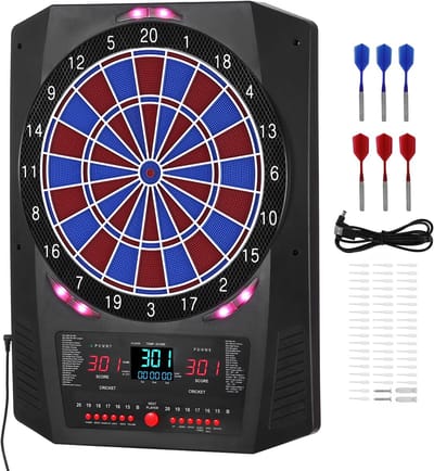 Elektronisch dartbord met 336 mm doel, 45 spellen en 474 variaties voor maximaal 8 spelers, inclusief 6 dartpijlen, flights en 50 soft tips, LED-cricket scorebord voor thuis, feestjes en bars