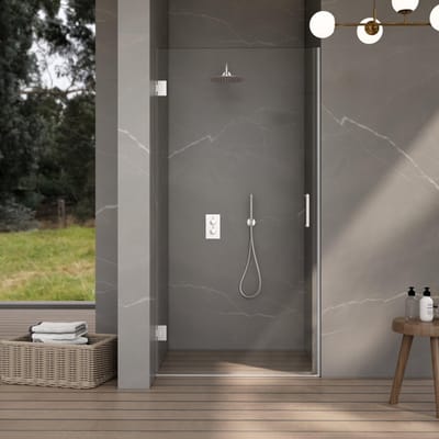FugaFlow Eccelente Vetro Douchedeur - 60x200cm - scharnieren - deurgreep - vlak - helder veiligheidsglas - Geborsteld RVS