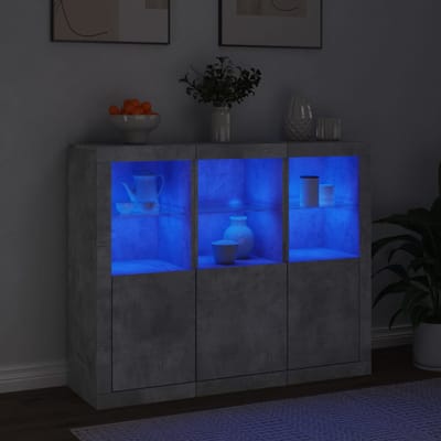 vidaXL - Dressoirs - met - LED-verlichting - 3 - st - bewerkt - hout - betongrijs