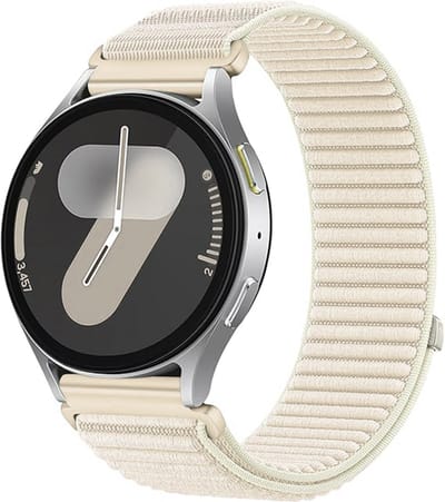 Stravo Nylon Bandje met Klittenband 20mm – Geschikt voor Samsung Galaxy Watch 7 / 6 / 5 / 4 (Classic) - Smartwatch horlogeband met geweven structuur voor Garmin Vivoactive 5 3 - Forerunner 245 - Venu SQ 2 - Vivomove - Huawei - Starlight