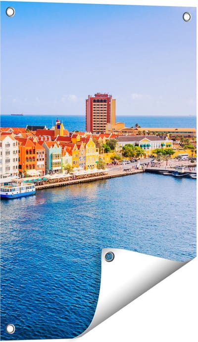 Gards Tuinposter Willemstad Centrum in Cura�ao - 40x60 cm - Tuindoek - Tuindecoratie - Wanddecoratie buiten - Tuinschilderij