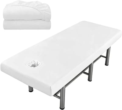 Massage Stoel Stretch Cover Set van 2 - Waterdicht en Oliebestendig - Wasbare Bescherming voor Cosmetische Tafels en Spa's - 80 x 190 cm in Wit