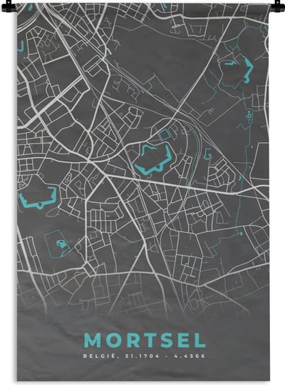 Wandkleed - Wanddoek - Stadskaart – Grijs - Kaart – Mortsel – België – Plattegrond - 120x180 cm - Wandtapijt