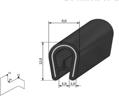 VRR - U-profiel - Klemprofiel rubber - randbescherming 1-3 mm 030 - Per 5 , 10 of 50 meter
