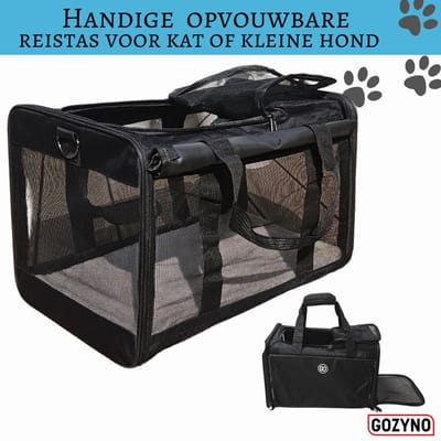 Opvouwbare kattenreismand-Afsluitbare zijpanelen-met schouderband-Lichtgewicht-Dierentransport-Reismand-Kattenreistas-Diervriendelijk-Wasmachine bestendig-Gozyno-Dons matje-Zwart-Gratis speeltje-