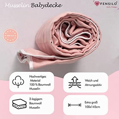 Musselin Babydeken 100 x 145 cm | Zachte en Ademend Wikkeldeken voor Baby's | Multifunctionele Katoenen Deken