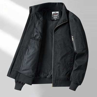 Lente en Herfst Heren Katoen Casual Kraag Losse Jas Buiten Meerdere Zakken Reizen Rits Geribbelde Jas 4XL zwart