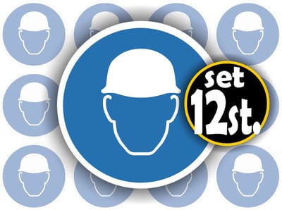Jerma - Veiligheidshelm verplicht - ISO norm - Sticker - 12 st - Ø 4.5 cm - Weerbestendig - Zelfklevend