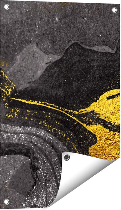 Gards Tuinposter Abstracte Kunst - Zwart Gouden Marmer - 40x60 cm - Tuindoek - Tuindecoratie - Wanddecoratie buiten - Tuinschilderij