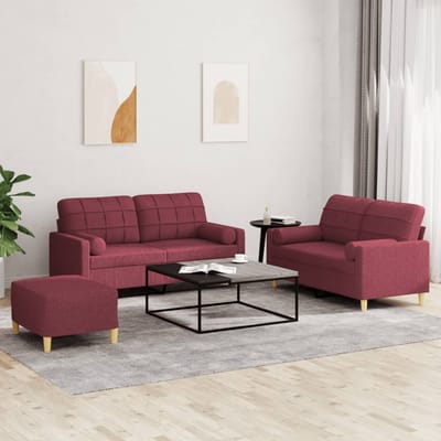 vidaXL - 3-delige - Loungeset - met - kussens - stof - wijnrood