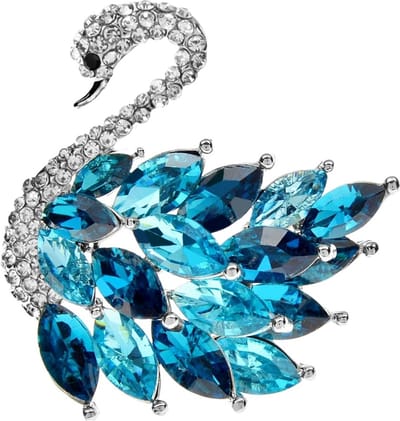 Fako Bijoux® - Broche - Zwaan - Strass - 43x39mm - Zilverkleurig - Blauw