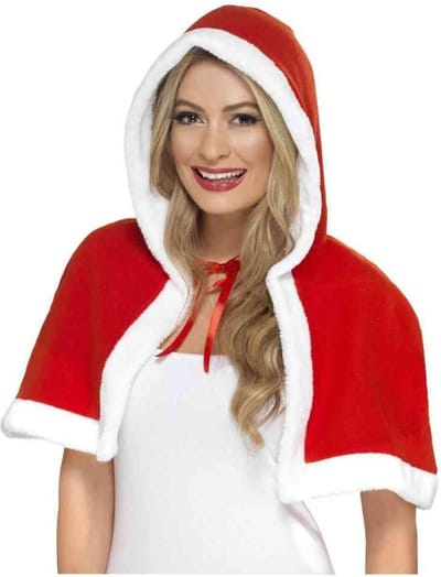 Kerstvrouw cape - voor dames - rood / wit - kerstkleding - verkleedkleding Miss Santa