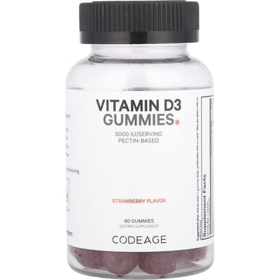 Codeage, Vitamine D3 gummies, aardbeiensmaak, 5.000 IE, 60 gummies