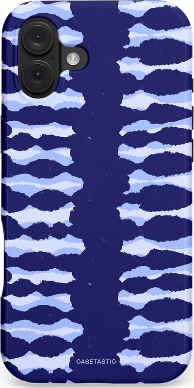 Casetastic hoesje geschikt voor Apple iPhone 16 Plus - MagSafe - Dubbellaagse bescherming - Golven in blauw - Fashion Case - Donkerblauw Lavendel Lichtgrijs