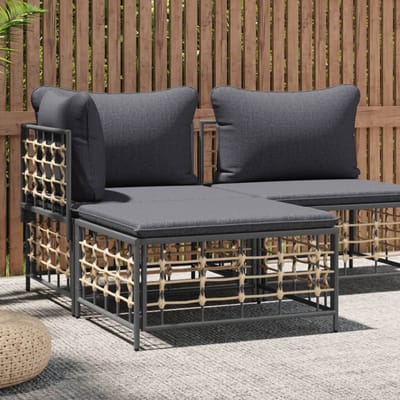 vidaXL - Tuinvoetenbank - met - donkergrijs - kussen - poly - rattan