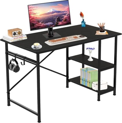 Bureau met Opbergruimte 120x60 cm Werkbureau met Omkeerbare Planken en Stalen Frame