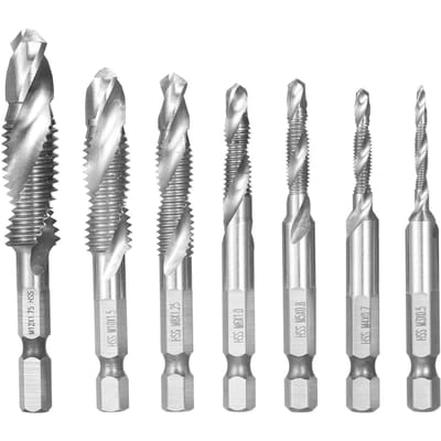 7-delige combinatieboor- en tapset Metrische draad HSS M3-M12 Schroeftapbit Tool Quick Change zilver