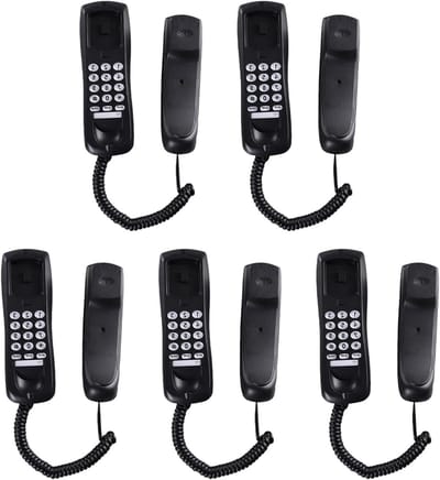 Vaste Telefoon - Huistelefoon Set - Thuis Gebruik - Lijngevoed Geen Batterijen - 5 Stuks - Zwart