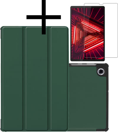 Hoes - Geschikt voor Lenovo Tab M10 FHD Plus (2e / 2nd Generatie) - Met Screenprotector - Trifold Bookcase - Hard Cover - Hardcover Book Case - Tablet Hoesje - Donkergroen