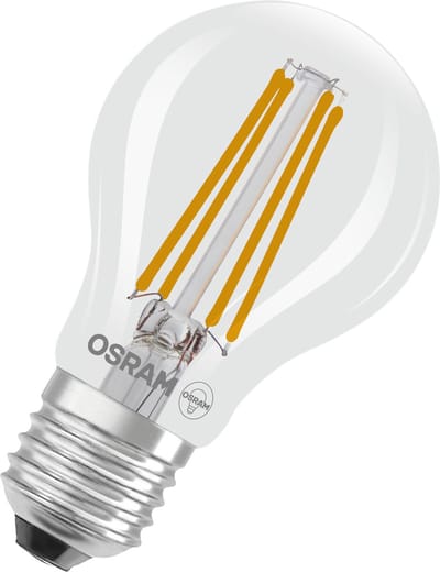 OSRAM LED Classic LED-lamp met gloeidraad in klassieke gloeilampvorm, helder glazen lichtlichaam, 2,2 W, E27 fitting, EEK A, 470 lm voor algemene verlichting.