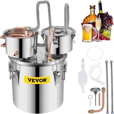 VEVOR Still Distiller 21 L Alcohol Distiller Moonshine Still 40 x 40 x 37 cm Moonshine Wijn Still Distiller Gemaakt van Roestvrij Staal en Rood Koper voor het Distilleren van Fruitwijn, enz
