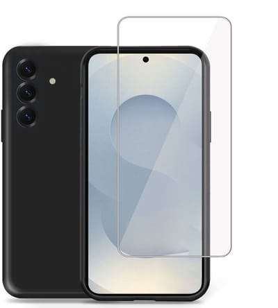 Technow hoesje + Screenprotector geschikt voor Samsung S25 – Tempered Glass - Liquid Back Case Cover Zwart
