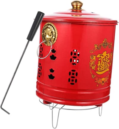 Papierbrander emmer - Vuurkorf buiten - Afval verbranden - Deksel met gaten - 4 Liter - Rood