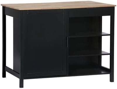sweeek - 3 in 1 keukeneiland, opbergruimte, werkblad, eettafel, 5 planken, 1 deur, 1 lade, b 120 x d 75 x h 90cm
