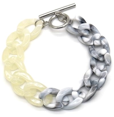 Armband Dames - Schakels - RVS en Acryl - Lengte 18 cm - Zilverkleurig