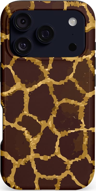 Casetastic hoesje geschikt voor Apple iPhone 17 Pro - MagSafe - Dubbellaagse bescherming - Afrikaanse Giraffenprint - Fashion Case - Zwart Bruin Goud Olijfgroen