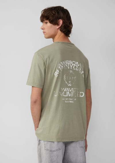 QS - male - Gewassen T-shirt met print op de voor- en achterkant