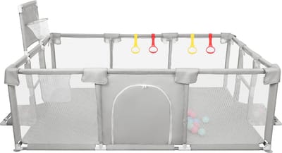 PIPIPOXER-Grondbox - Baby Speelbox met 50x Speelballen - Kinderbox - Playpen- 180*120 cm - Lichtgrijs