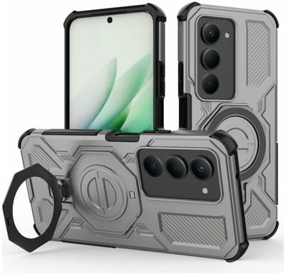 Hoesje geschikt voor Xiaomi Redmi 15 5G | Compatibel met MagSafe / Qi2 | 360° Draaibare Magnetische Standaard | Back Cover Kickstand Ring | Grijs