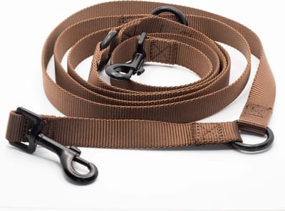 Nylon handsfree riem bruin - 240 cm x 2 cm - honden riem - handsfree riem hond - verstelbaar - gepersonaliseerd - hondenriemen - halsband - hond - hondenhalsband met naam - halsbanden, riemen & tuigen - Trimmi