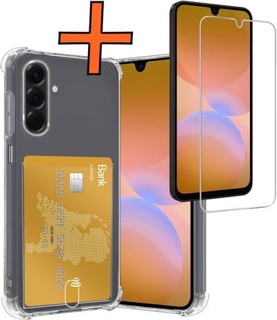 Hoes - Geschikt voor Samsung Galaxy A26 - Met Screenprotector - En Pashouder - En Kaarthouder - Telefoon Hoesje Shockproof - Siliconen Case - Back Cover - Shock Proof - Pasjes Houder - Transparant