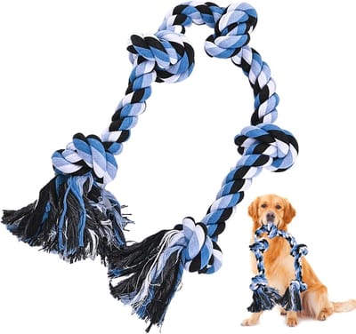 Hondenspeelgoed Touw - Kauwspeelgoed Hond - Tandverzorging Spel - Duurzaam Katoen - 90 cm Lengte - Blauw Wit