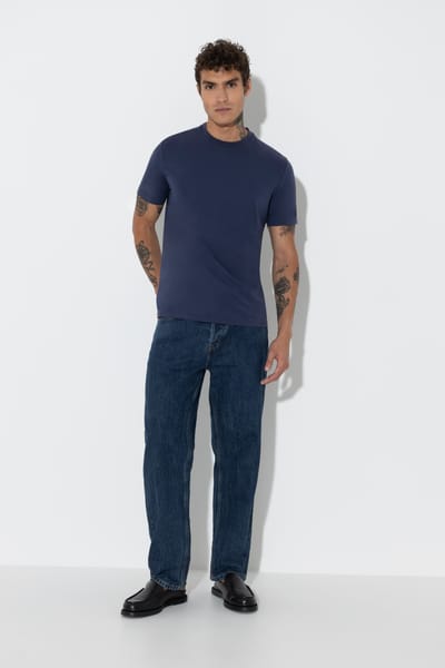 Crew Neck Shirt Serie Cotone Stretch Blue Nights