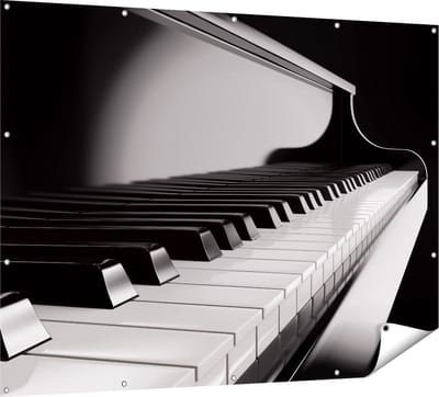 Gards Tuinposter Pianotoetsen - Noten - Piano - 160x120 cm - Tuindoek - Tuindecoratie - Wanddecoratie buiten - Tuinschilderij