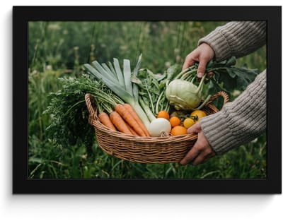Poster in lijst - Fotolijst 30x20 cm - Posters - Veld - Groenten - Biologisch - Oogst - Posterlijst zwart - Decoratie - Wanddecoratie woonkamer - Muurdecoratie slaapkamer