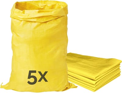 Garronda - Polypropyleen Zak Geel - 80 x 50 cm – 5 Stuks – Tuinafvalzak - Geweven Zakken van PP - Voor zand en opslag – Scheurvast - Belastbaar tot 50 kg – Veelzijdig inzetbaar – Zandzakken – Tuinzak – Hoogwaterbescherming – GD-ROM-Bag80