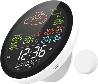 Slim Weerstation - Klok Vochtigheidsmeter - Binnen Buiten Meten - Groot Kleurenscherm - Met 1 Sensor